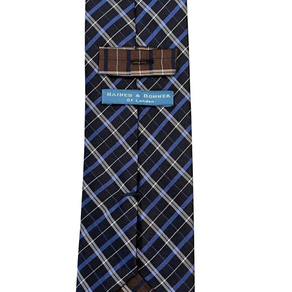 Haines & Bonner of London Blue Plaid Silk Neck Tie Classic Business Tie - Picture 4 of 6